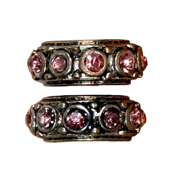 2 Pink Crystal Spacer Charms Sterling Silver EUC Gift Breast Cancer Awareness - Picture 5 of 7